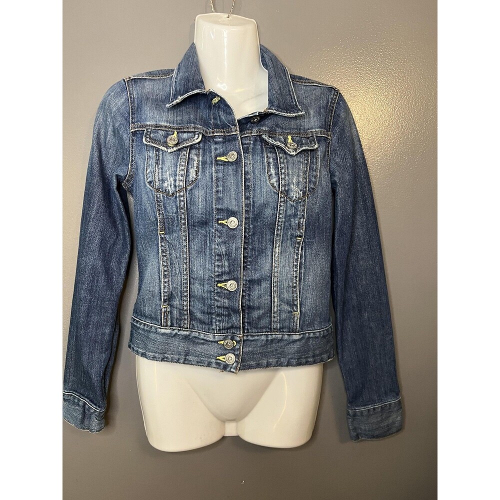 Lucky Brand Denim Jacket Womens XS Blue Medium Wash Trucker Button Stretch Slim
